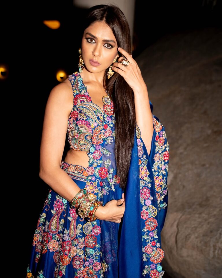 Mrunal Thakur Beauty in a Gorgeous Blue Floral Lehenga